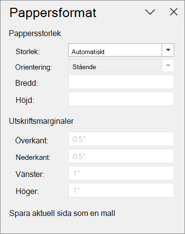Fönstret Pappersstorlek