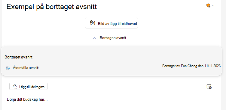 Växlingsknappen Borttaget finns högst upp i utgåvan
