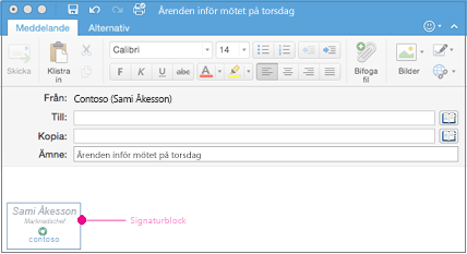 Ett e-postmeddelande med signaturblock