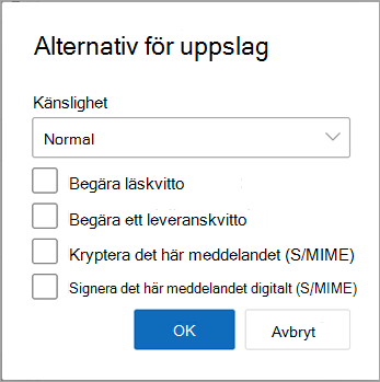 I ett nytt meddelande väljer du Fler alternativ för att se vilka krypteringsalternativ som är tillgängliga för dig.