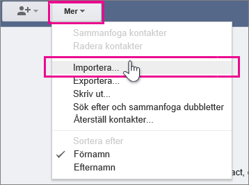 Google Gmail – Klicka på Mer, Importera kontakter
