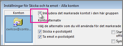 Ta bort ett konto från en skicka/ta emot-grupp