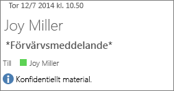E-postmeddelande markerat som konfidentiellt