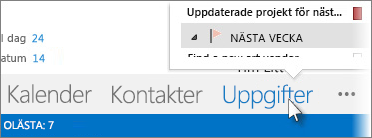 Kommandot Uppgifter i navigeringsfältet