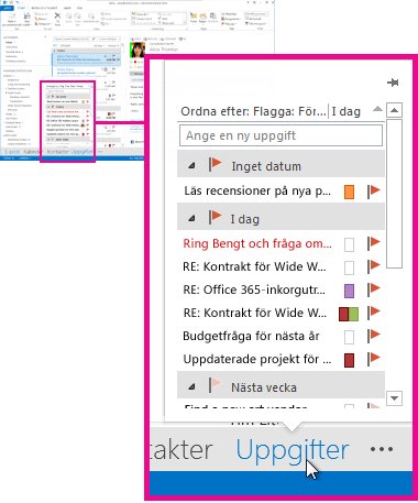 Uppgiftsöversikten i Navigeringsfältet