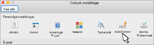 knappen Outlook för Mac autokorrigering