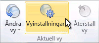 Kommandot Vyinställningar i menyfliksområdet
