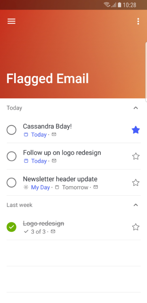 Du kan visa din flaggade e-post som att göra-objekt i Outlook Mobile