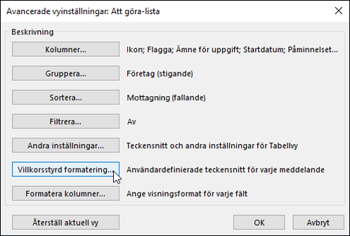 Avancerade vyinställningar