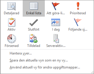 Aktuella visningsalternativ för uppgifter
