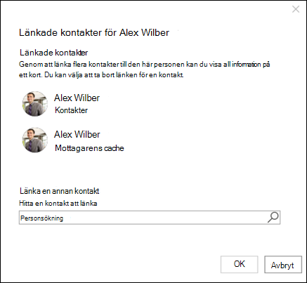 Sök efter en kontakt att länka till.