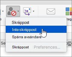 Alternativet Markera meddelandet som inte skräppost