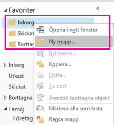 Du kan skapa en ny undermapp med hjälp av högerklicksmenyn.