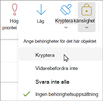 I ett nytt meddelande väljer du Alternativ > Kryptera kryptera > .