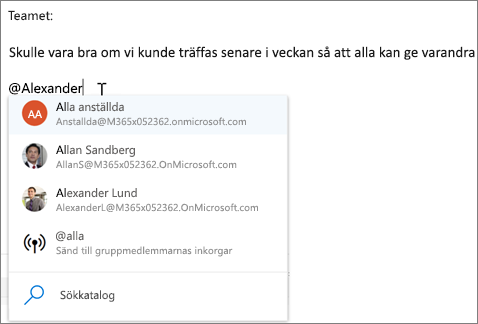 @omnämnanden i Outlook på webben