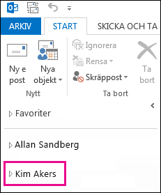 Delad mapp visas i mapplistan i Outlook 2013