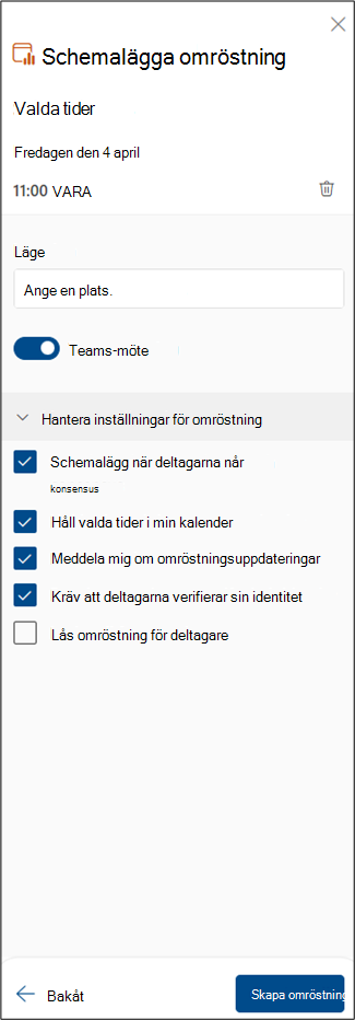 Skärmbild av schemaläggningsomröstning nästa steg