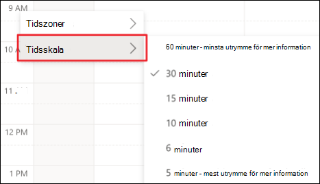 Tidsskalan är markerad i inställningarna för tidsskala.