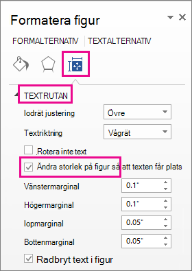 Välja Anpassa figurstorlek till text i fönstret Formatera figur