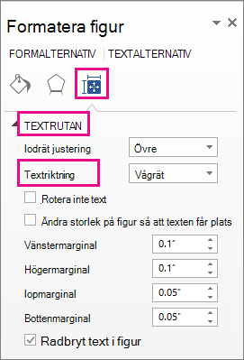 Välja textorientering i fönstret Formatera figur