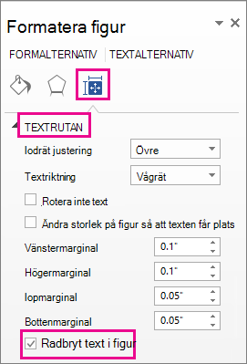 Kryssrutan Radbryt text i figur