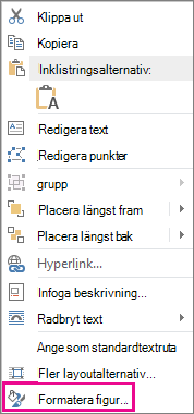 Formatera figur på snabbmenyn