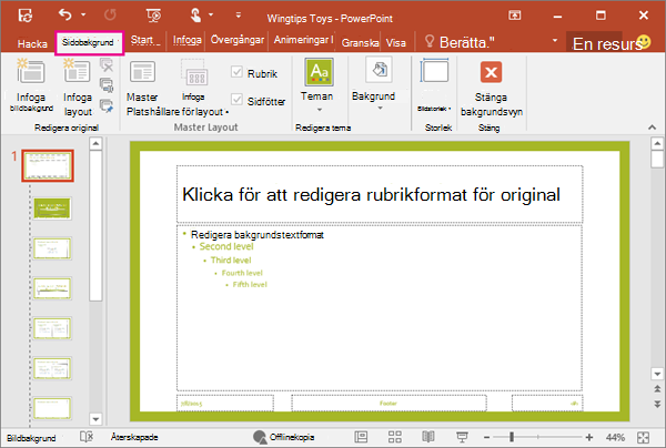 Visar bildlayout i PowerPoint-bildbakgrundsvyn
