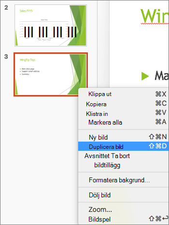 Skärmbild som visar en markerad bild och alternativet Dubblettbild markerat på snabbmenyn.