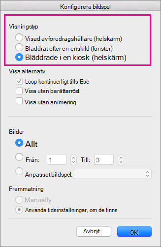 Visa inskrivningsalternativ