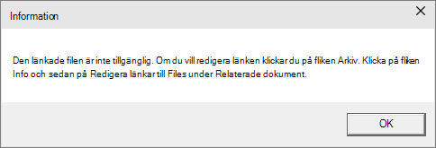 Visar det länkade filfelet i PowerPoint