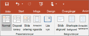 Visar Visa-menyn i PowerPoint