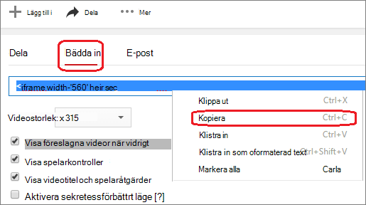 Kopiera den iFrame-inbäddade koden