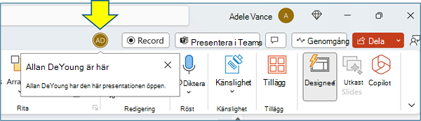 Skärmen Samarbete i PowerPoint