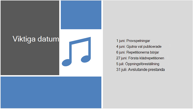 Exempelbild som med en tidslinje med text där PowerPoint Designer har lagt till en illustration och design.