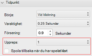 PowerPoint för Mac upprepa och spola tillbaka menyn