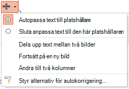 Menyn med alternativ för Autopassa