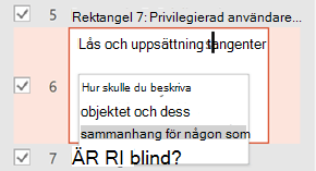 Skärmbild som visar hur du skriver en alternativtextbeskrivning för objektet som behöver det.