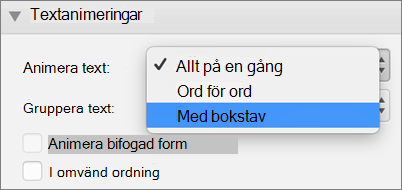Välj alternativet Tecken för bokstav