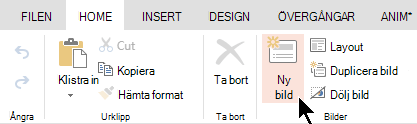 Knappen Ny bild på fliken Start eller menyfliksområdet