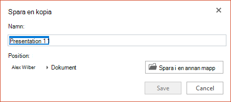 Dialogrutan Spara en kopia i PowerPoint Online