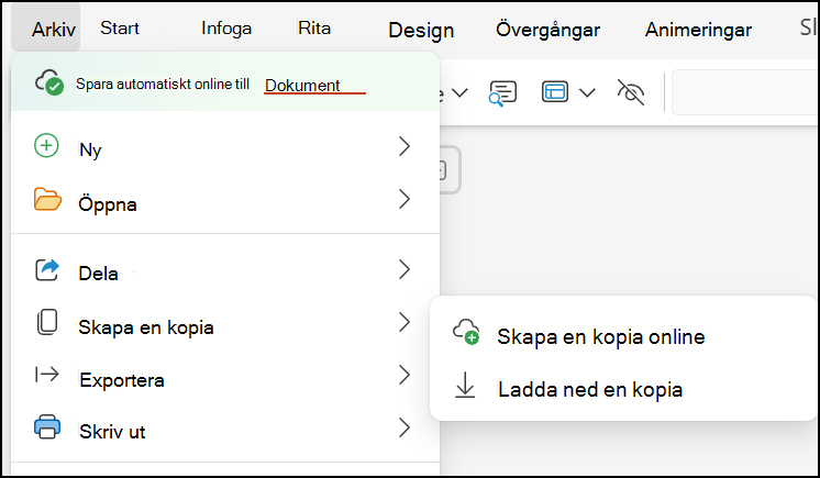 Använd Hämta en kopia för att spara presentationen på datorn