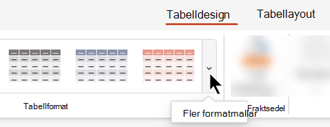 Klicka på listrutepilen Mer för att öppna hela galleriet med tabellformat.
