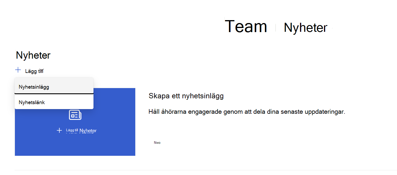 Lägga till en sida från webbdelen Nyheter