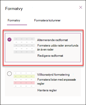 skärmbild av formatering av varannan rad