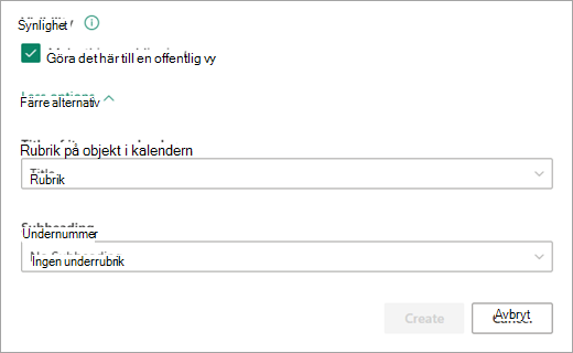 Lägg till den synlighetsnivå du vill ha för kalendern.