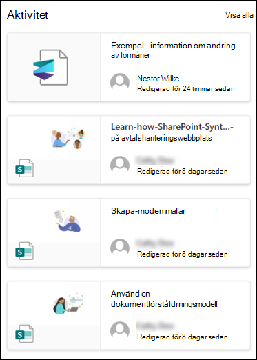 Förhandsgranskning av webbdelen Webbplatsaktivitet