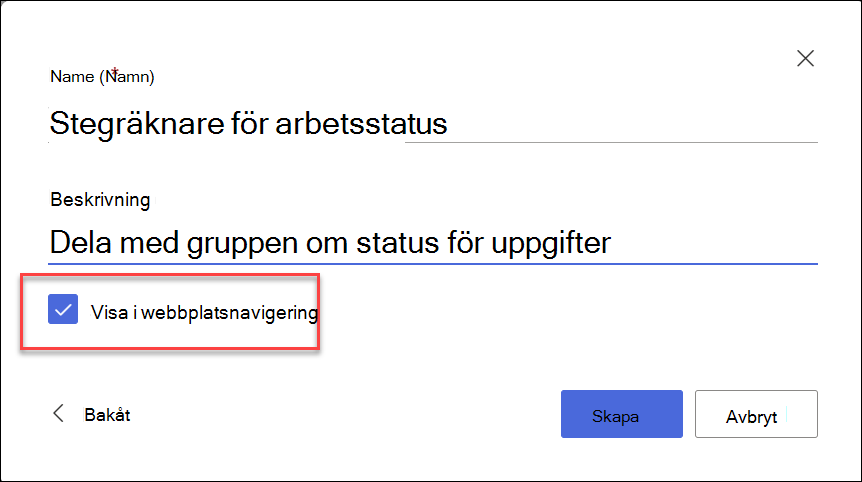 skärmbild av skapa lista från SharePoint-webbplats