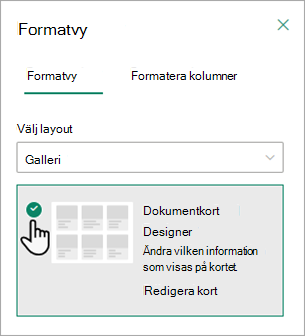 Du kan använda Designer Dokumentkort om du vill ändra informationen som visas på varje kort.