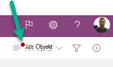 En röd punkt på alternativmenyn Växla vy anger att det finns ett synkroniseringsproblem som behöver åtgärdas.