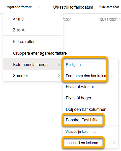 När du arbetar offline är alternativen inte tillgängliga nedtonade. De här alternativen återställs när du är ansluten till Internet.